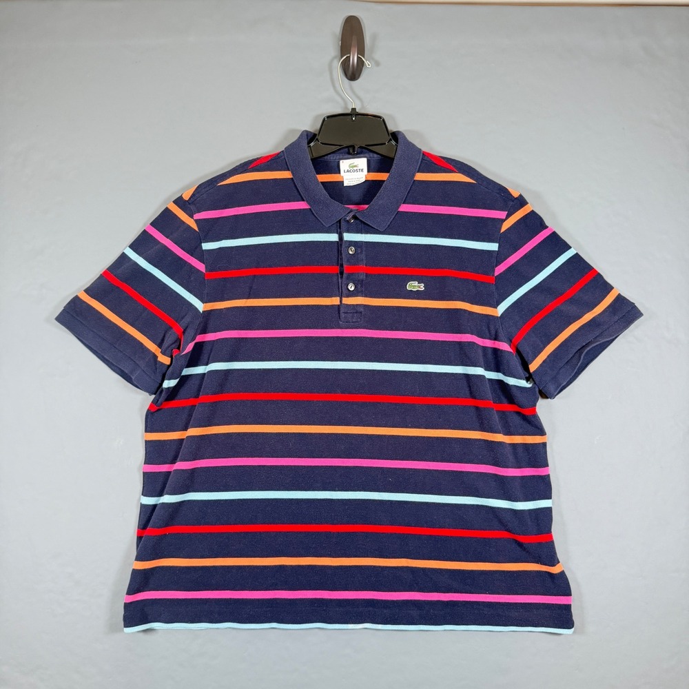 Lacoste Men's Striped Polo Shirt Multi Color Short Sleeve Size 8